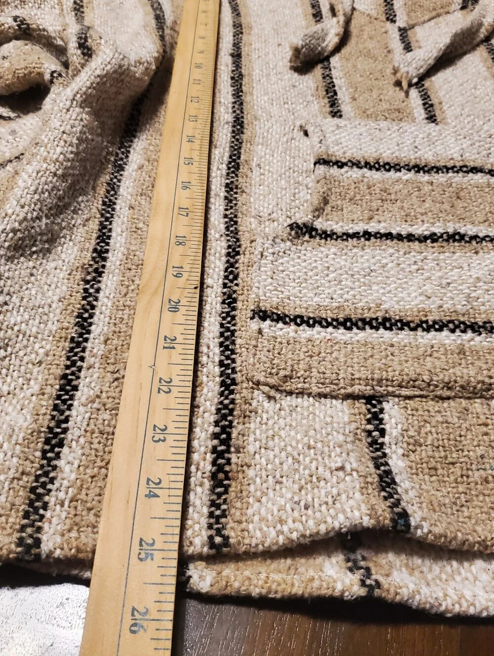 Boho Neutral Striped Mexican Baja Hoodie Pullover M/L